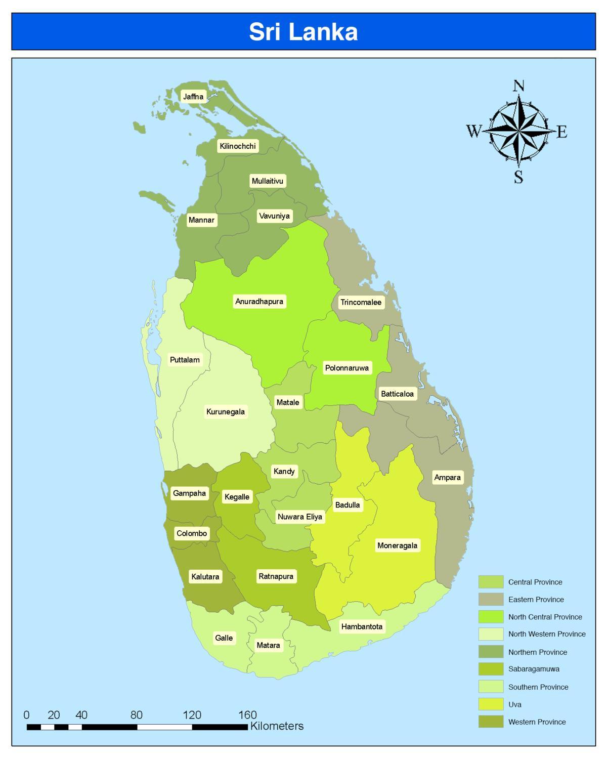 Шри Ланка област на мапата во sinhala