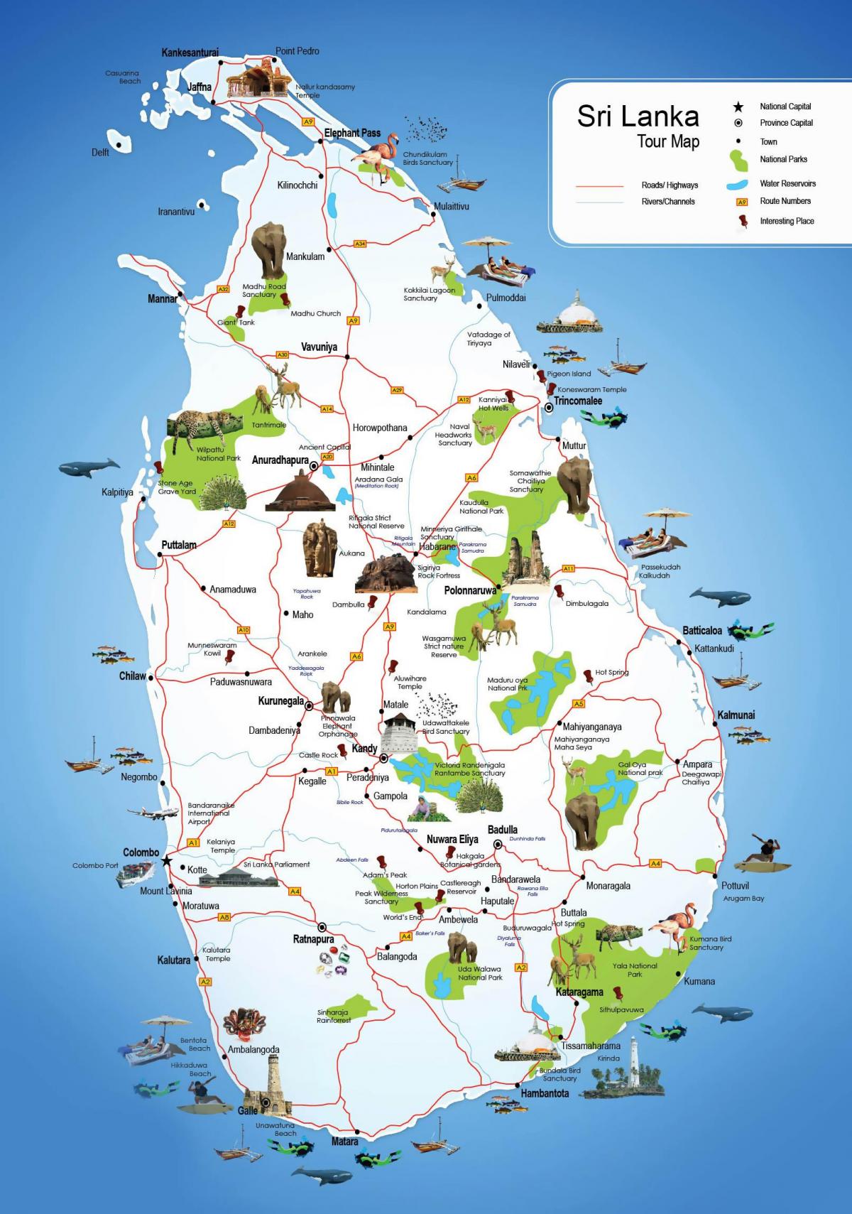 туристички места во Шри Ланка мапа