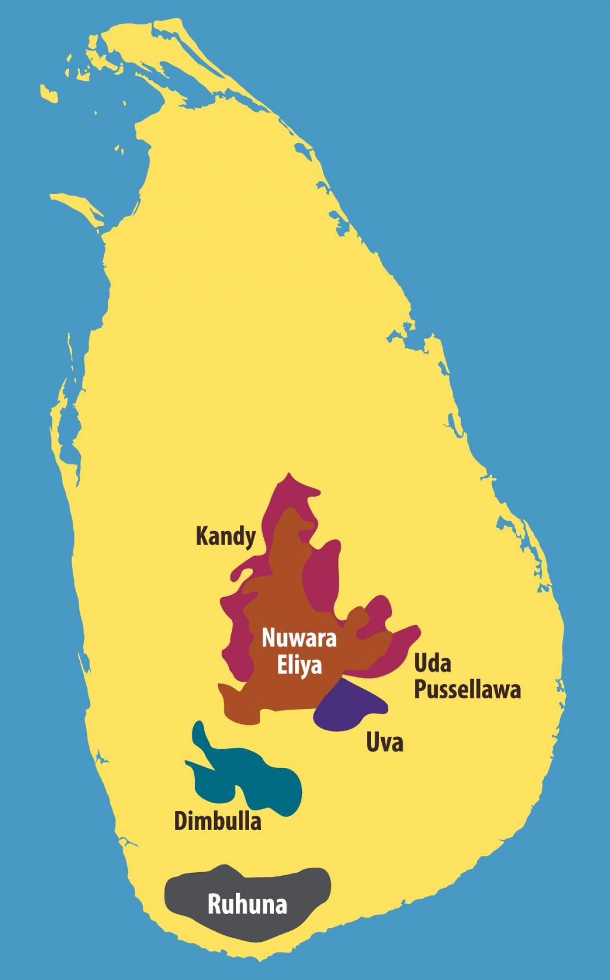 карта на Шри Ланка чај насади