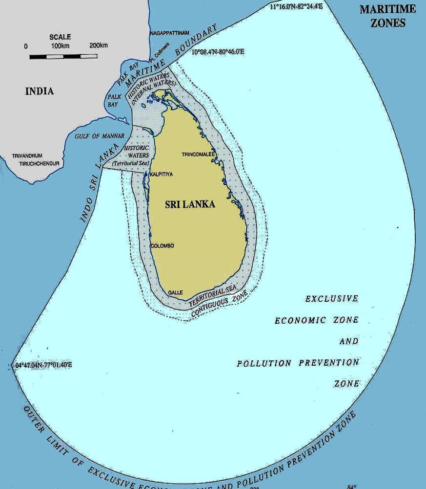 карта на Шри Ланка море