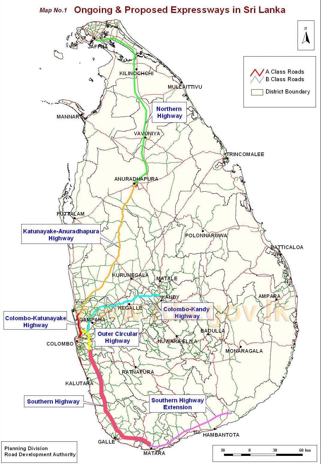карта на Шри Ланка expressway