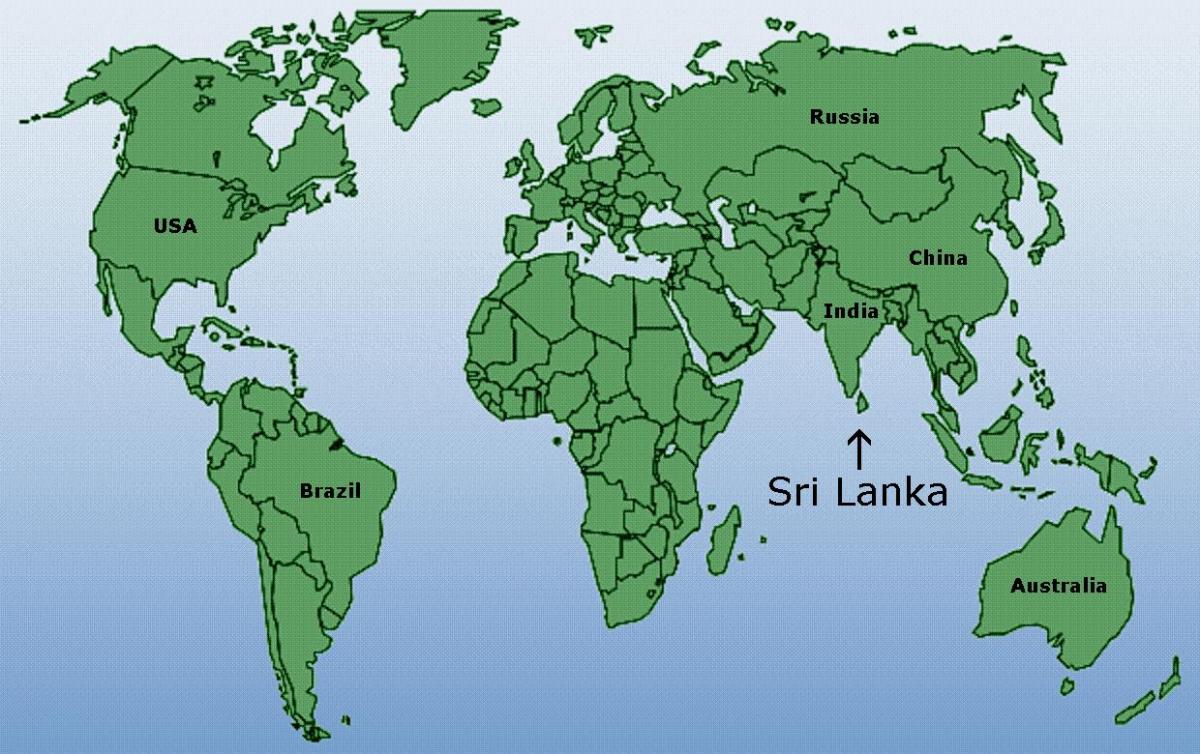 мапата на светот покажува Шри Ланка